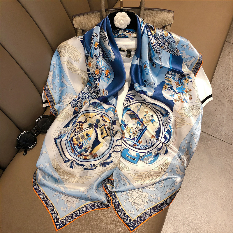 Amazon Cross-Border New Arrival Spring and Autumn 110 Crepe Satin Silk Scarf Fashion Mulberry Silk Large Kerchief in Stock Wholesale