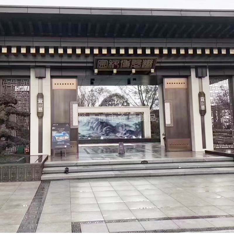 院子大宅房地产小区大门效果图 定制中式仿古风格楼盘入户大门