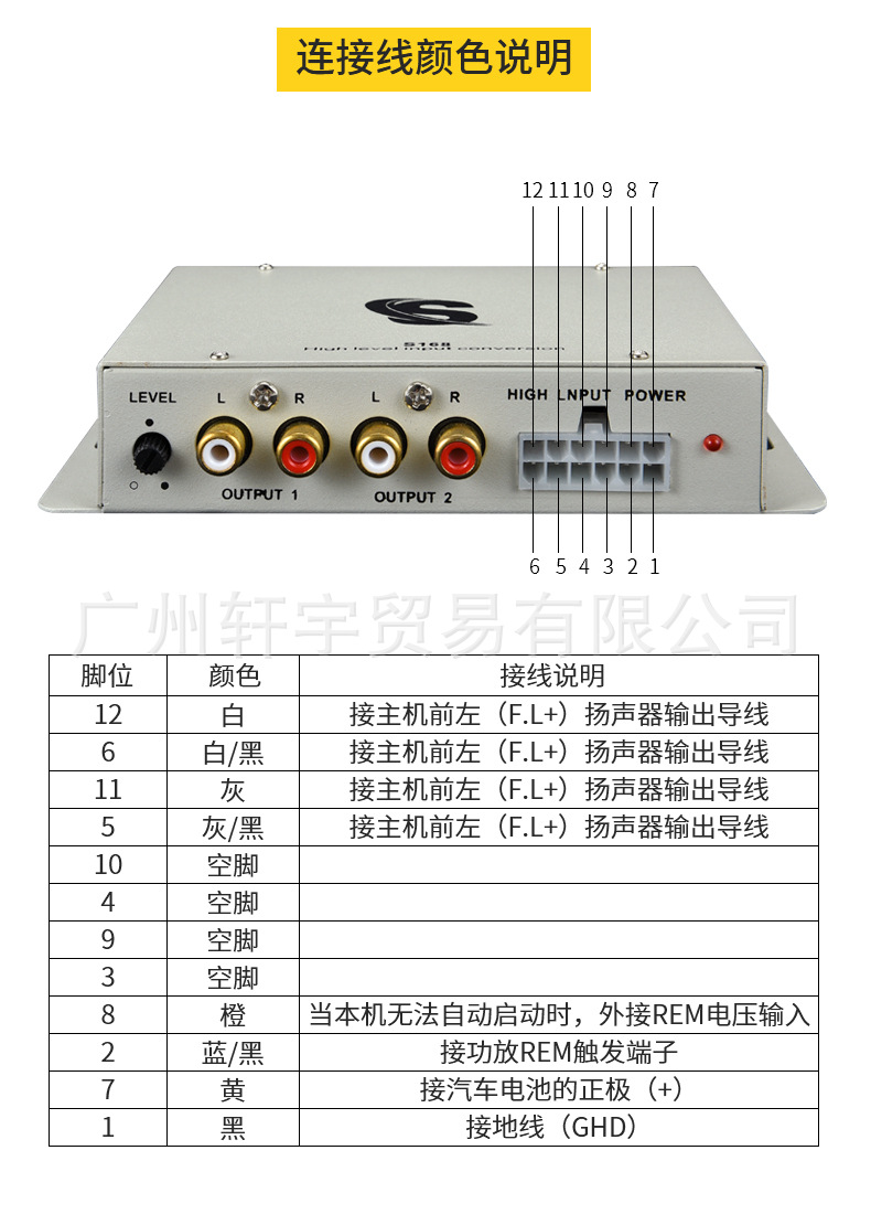汽车音响低音炮功放4进4出四声道四路高保真有源高转低音频转换器