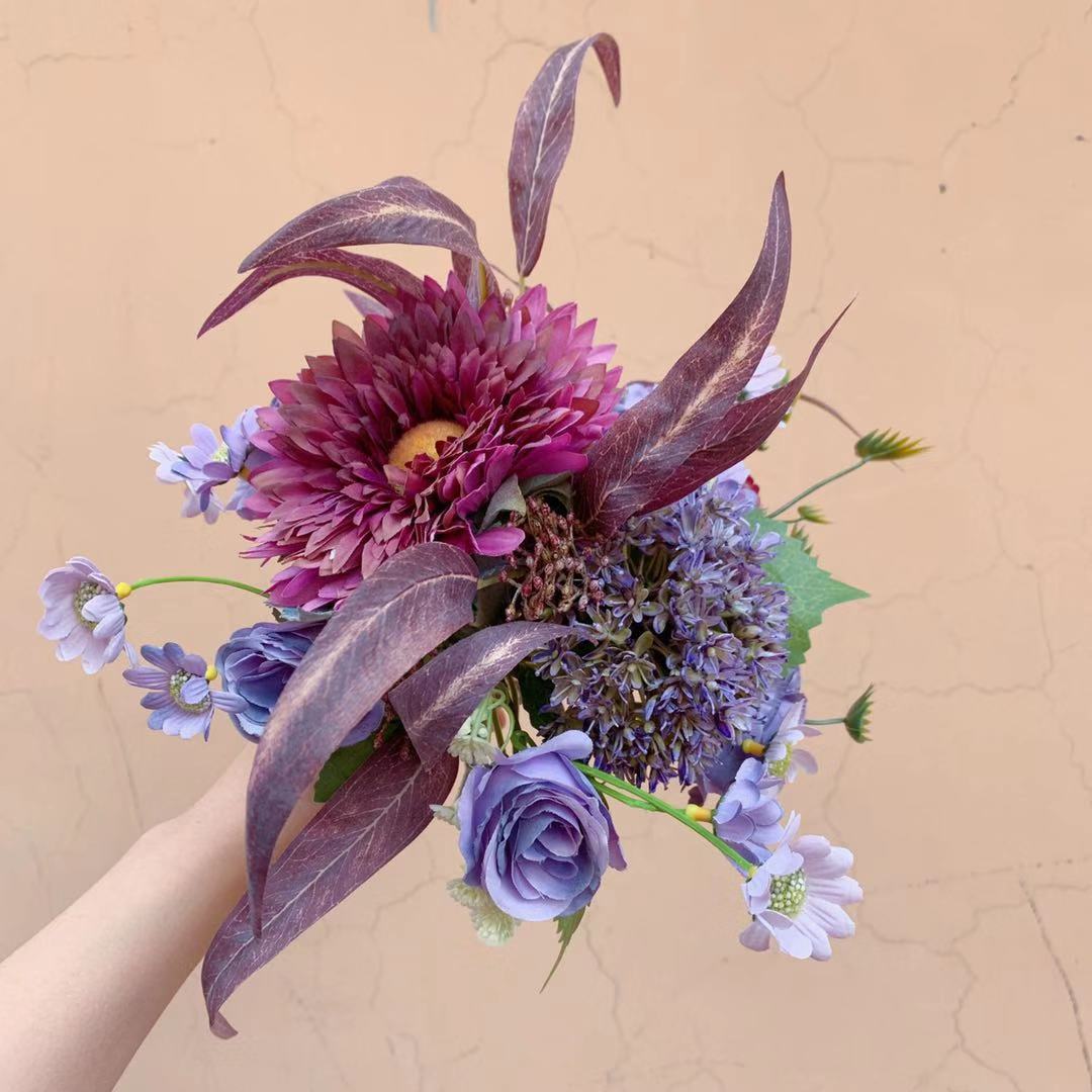 m132森系紫色手札花束仿真花绢花假花批发婚庆用品亚马逊