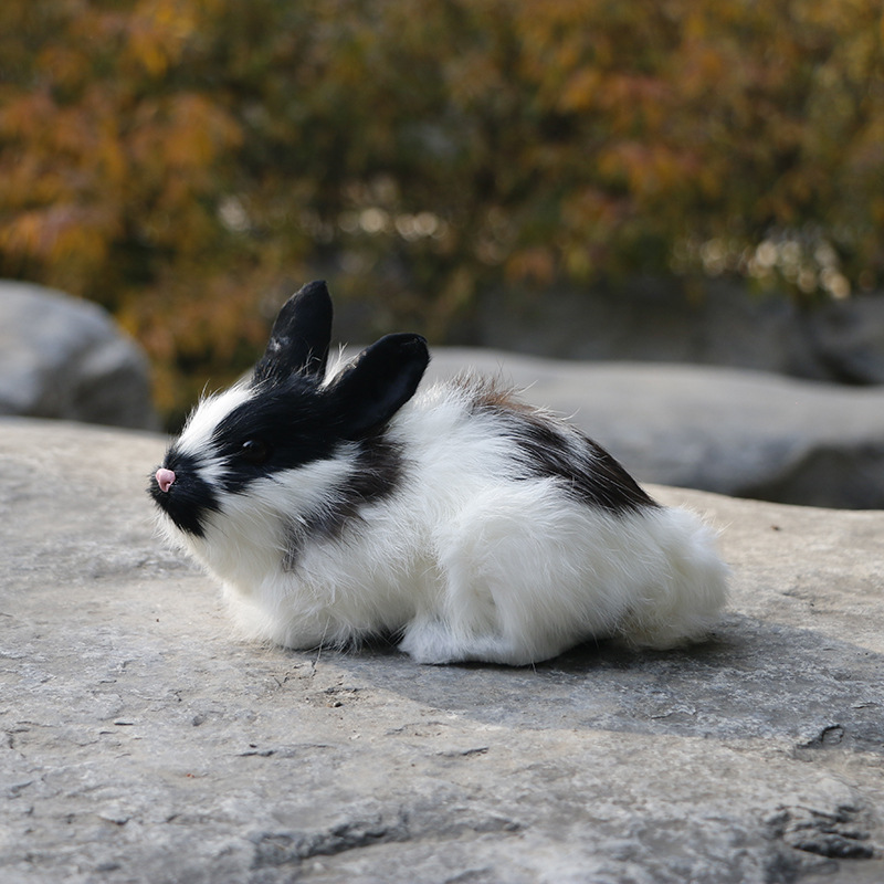 仿真兔子白卧兔皮毛工艺品摄影装饰道具家居兔摆件动物模型小兔子