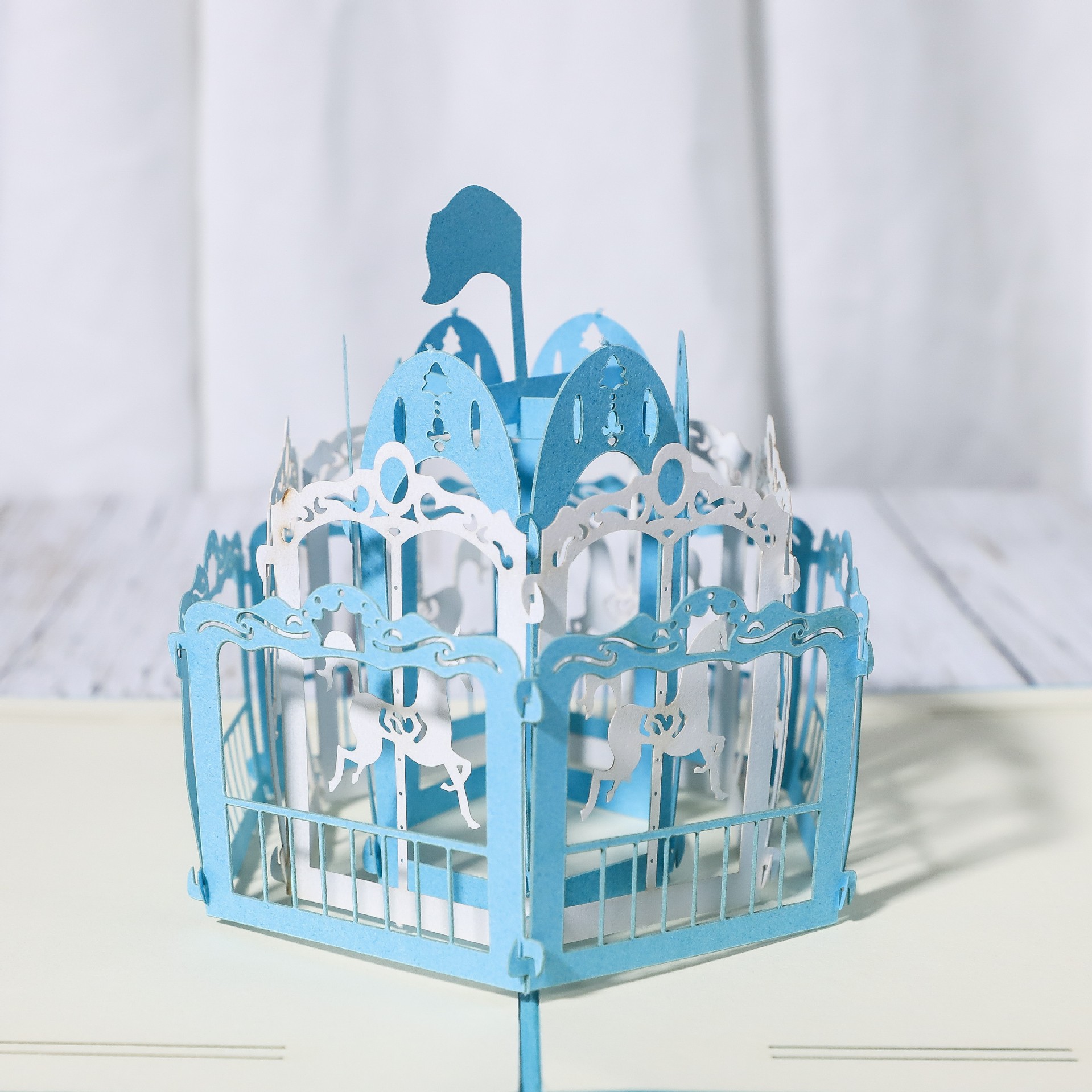 创意儿童节贺卡 旋转木马3d立体贺卡 创意手工生日节日祝福卡片