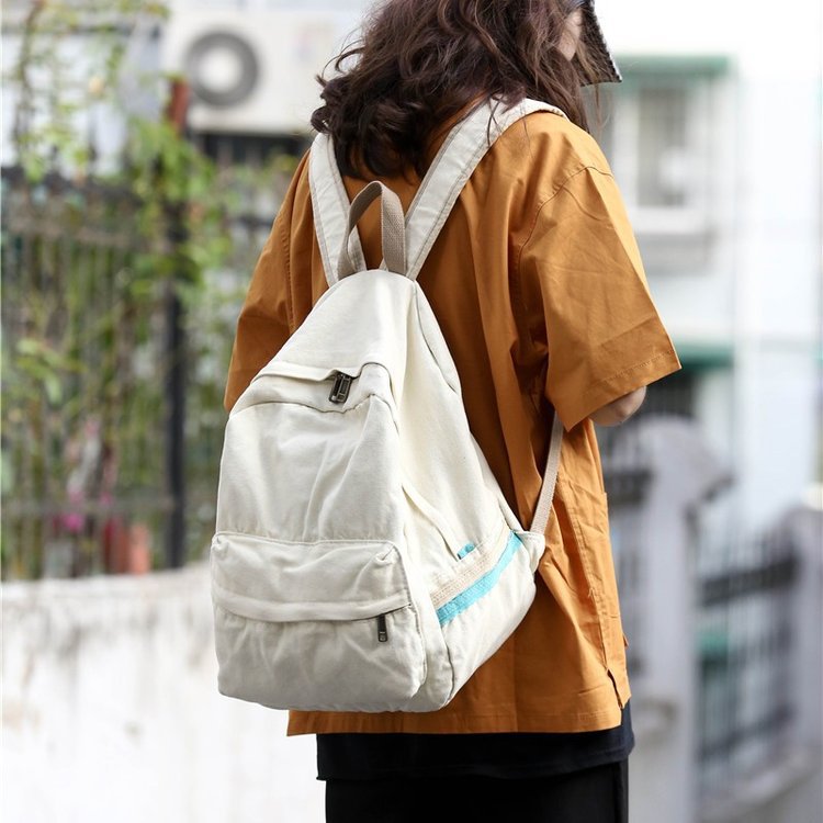 Japanese Style Vintage Style Retro Solid Color Simple Student Canvas Backpack Vintage Style Mori Style Artistic School Bag Women