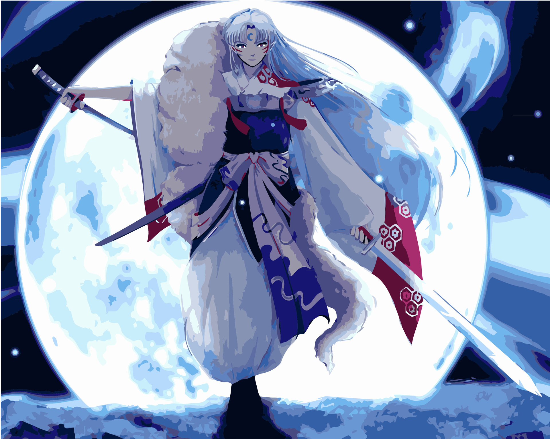 厂家批发40*50无框diy数字油画手工涂色卡通动漫装饰画月下杀生丸