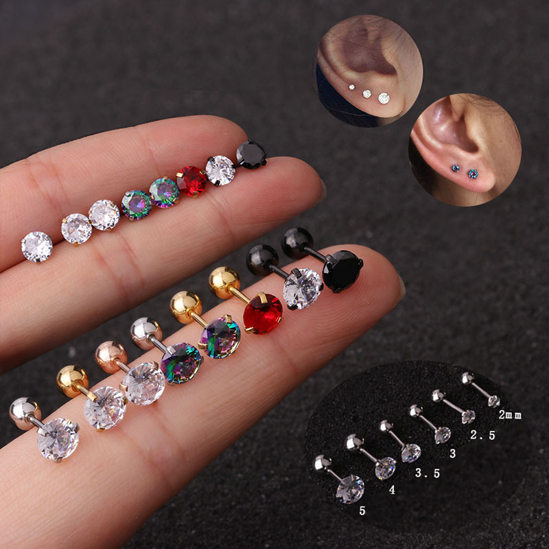 Aliexpress Ornament Simple 3-Claw Zircon Stud Earrings Stainless Steel Screw Ear Bone Stud Foreign Trade Ear Piercing Wholesale