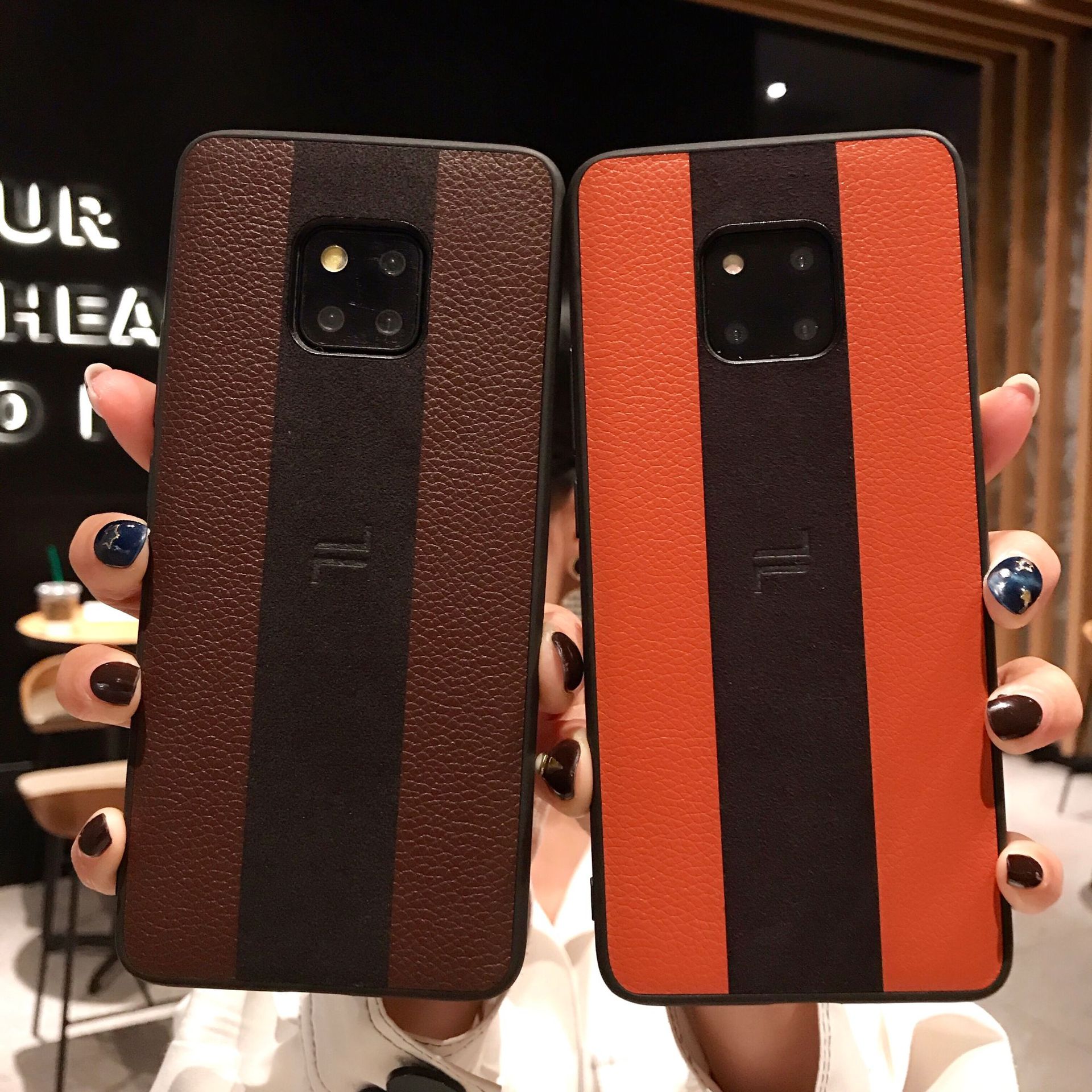 新款适用华为mate20pro手机壳真皮mate20x撞色皮套全包保护套牛皮