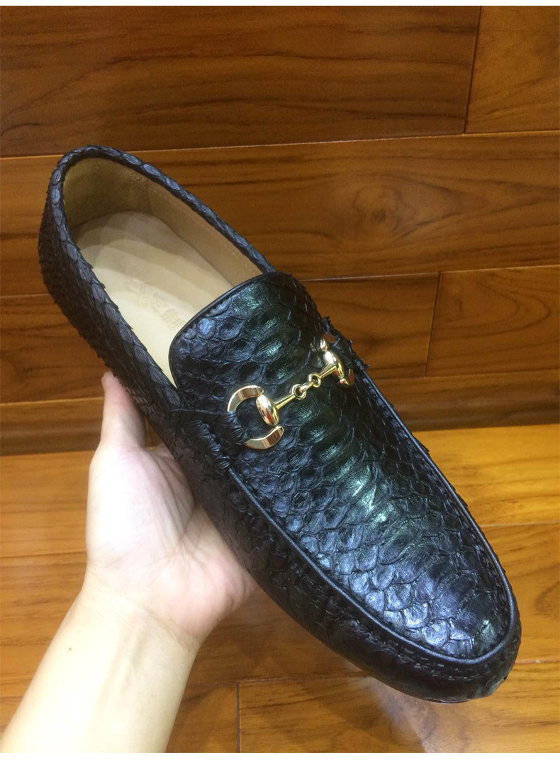 厂家直销男鞋休闲皮鞋蟒蛇皮豆豆鞋真皮男软面皮驾车鞋子休闲男鞋