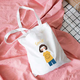 新品原创简约文艺百搭人物印花帆布包单肩手提环保购物袋一件代发