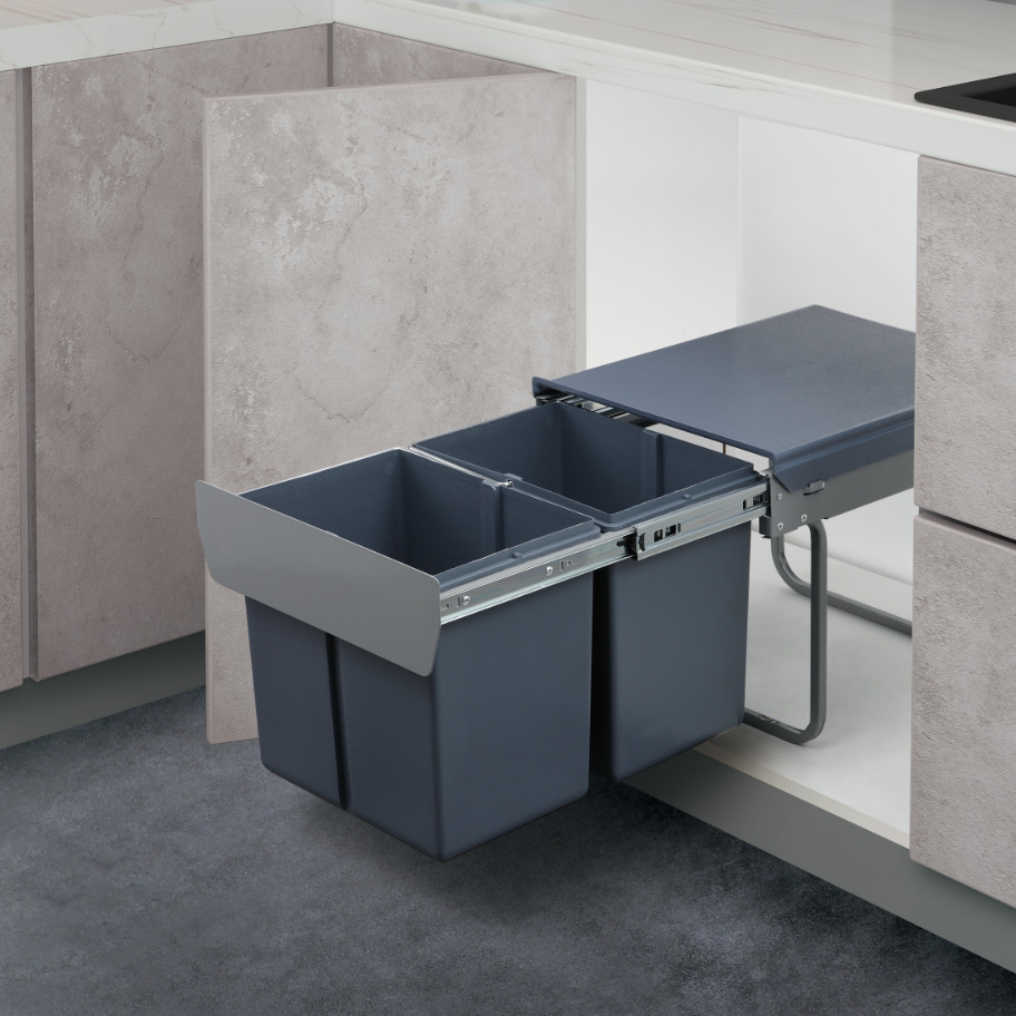 厨房分类垃圾桶掩门式厨柜分类垃圾桶厨房柜内抽屉式家用垃圾桶
