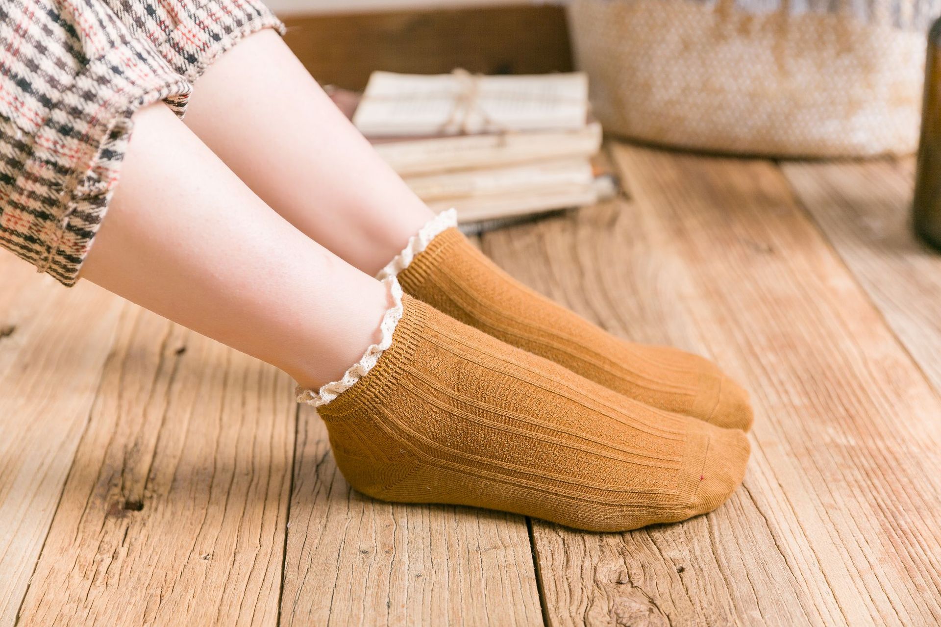 春夏新品双针女袜复古森系花边船袜女士全棉低帮短袜子女