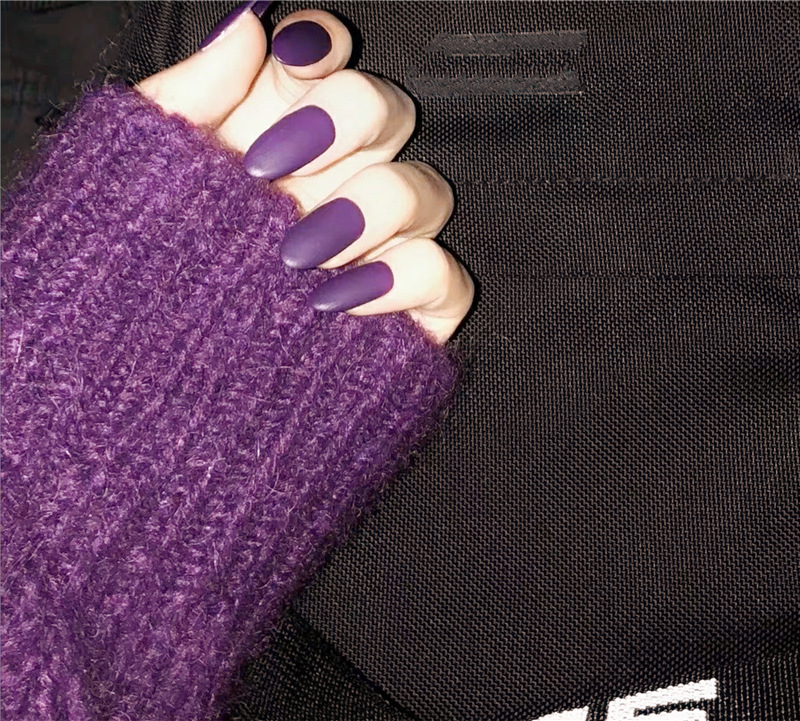504-圆深紫磨砂 紫色圆头ins风纯色磨砂假指甲成品穿戴美甲贴片