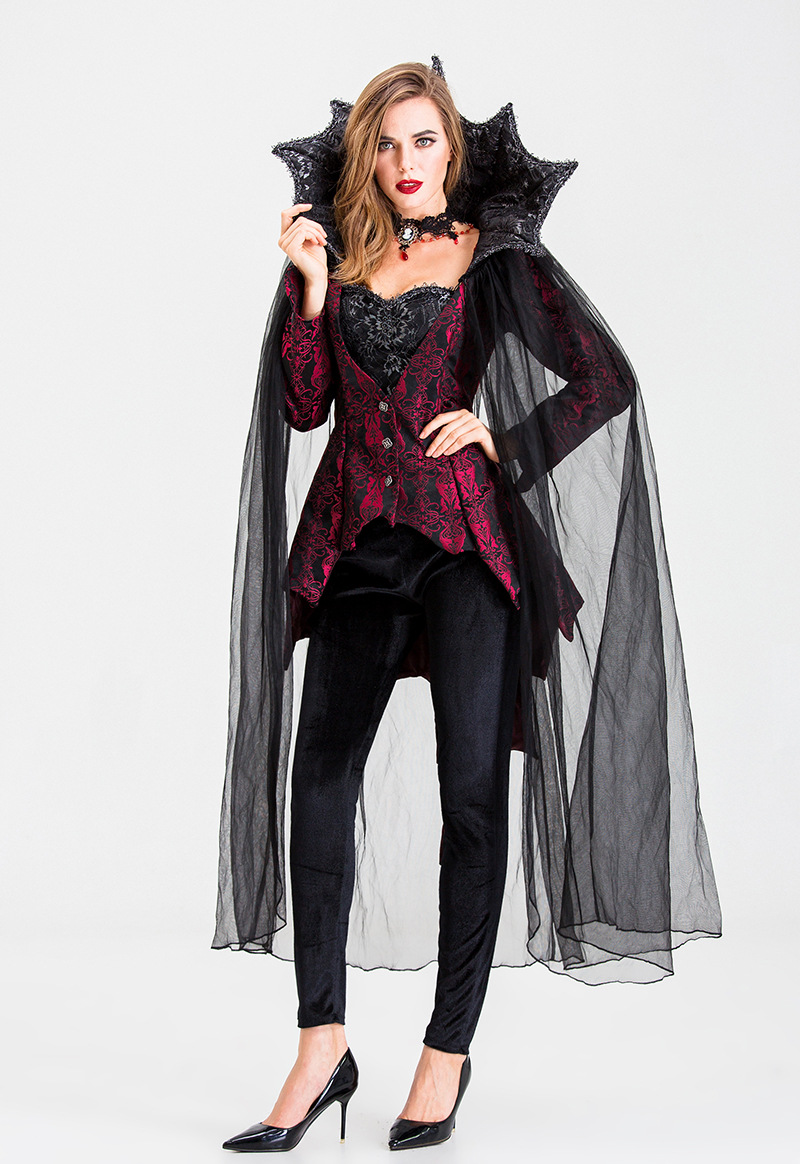 万圣节珠密恋女王长裙 复活节成人女吸血鬼魔鬼演出服恶魔女王装