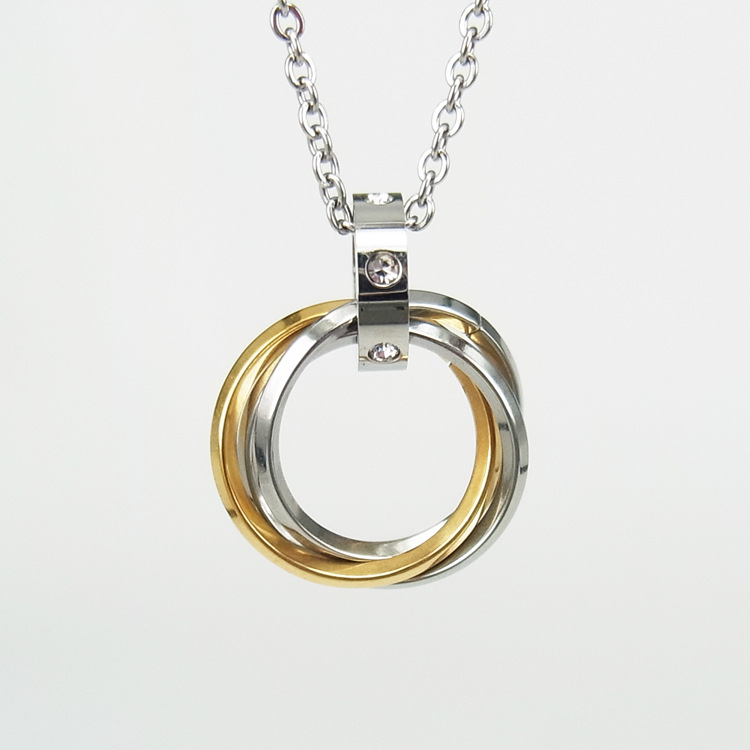 四环钛钢吊坠 钻石项链 时尚流行饰品