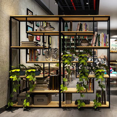 美式铁艺置物隔断架子工业风餐厅收纳架落地公司绿化盆栽展示架子