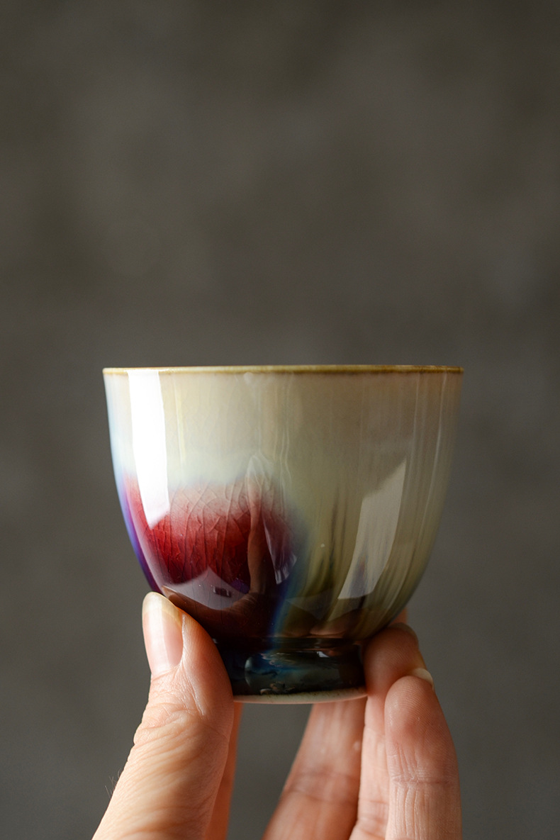 景德镇全手工主人杯茶盏手工 高温窑变釉高脚茶盏 盏杯 大号