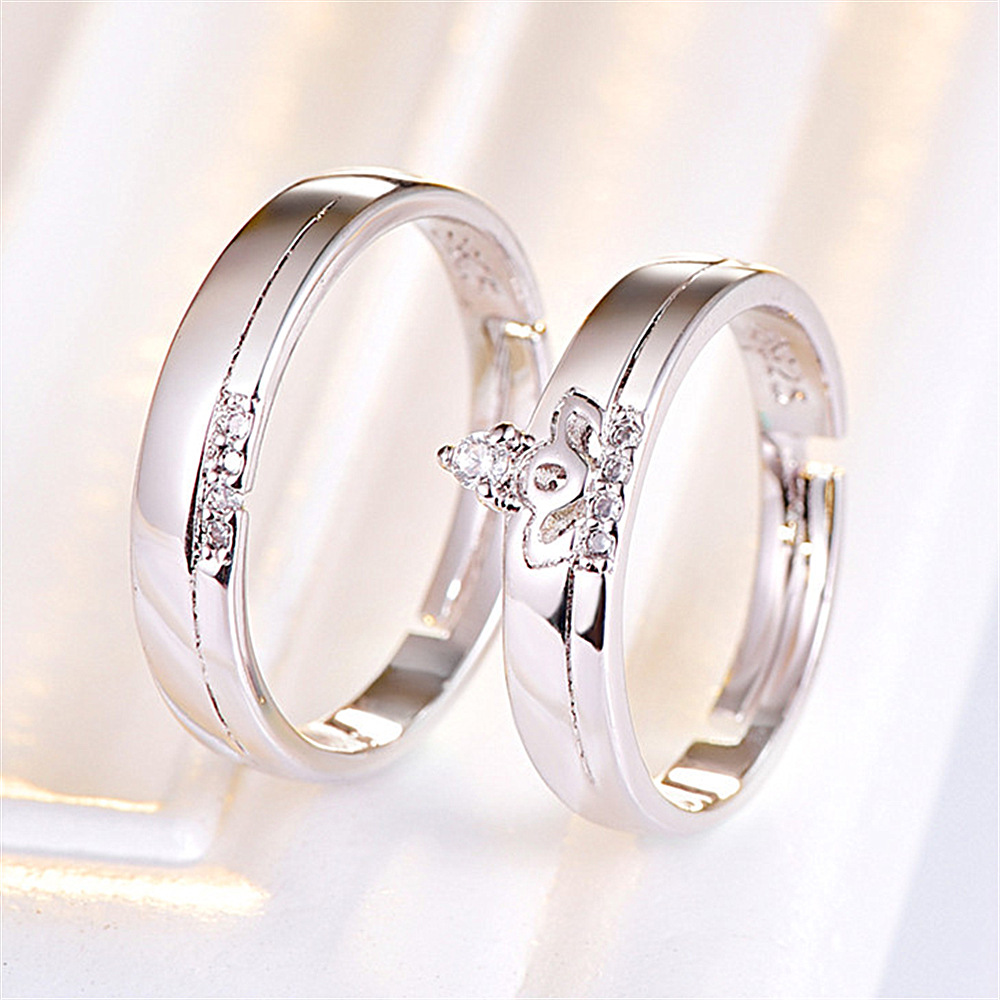 韩版创意皇冠组合情侣戒指镶钻男女对戒简约时尚情侣戒指情侣饰品