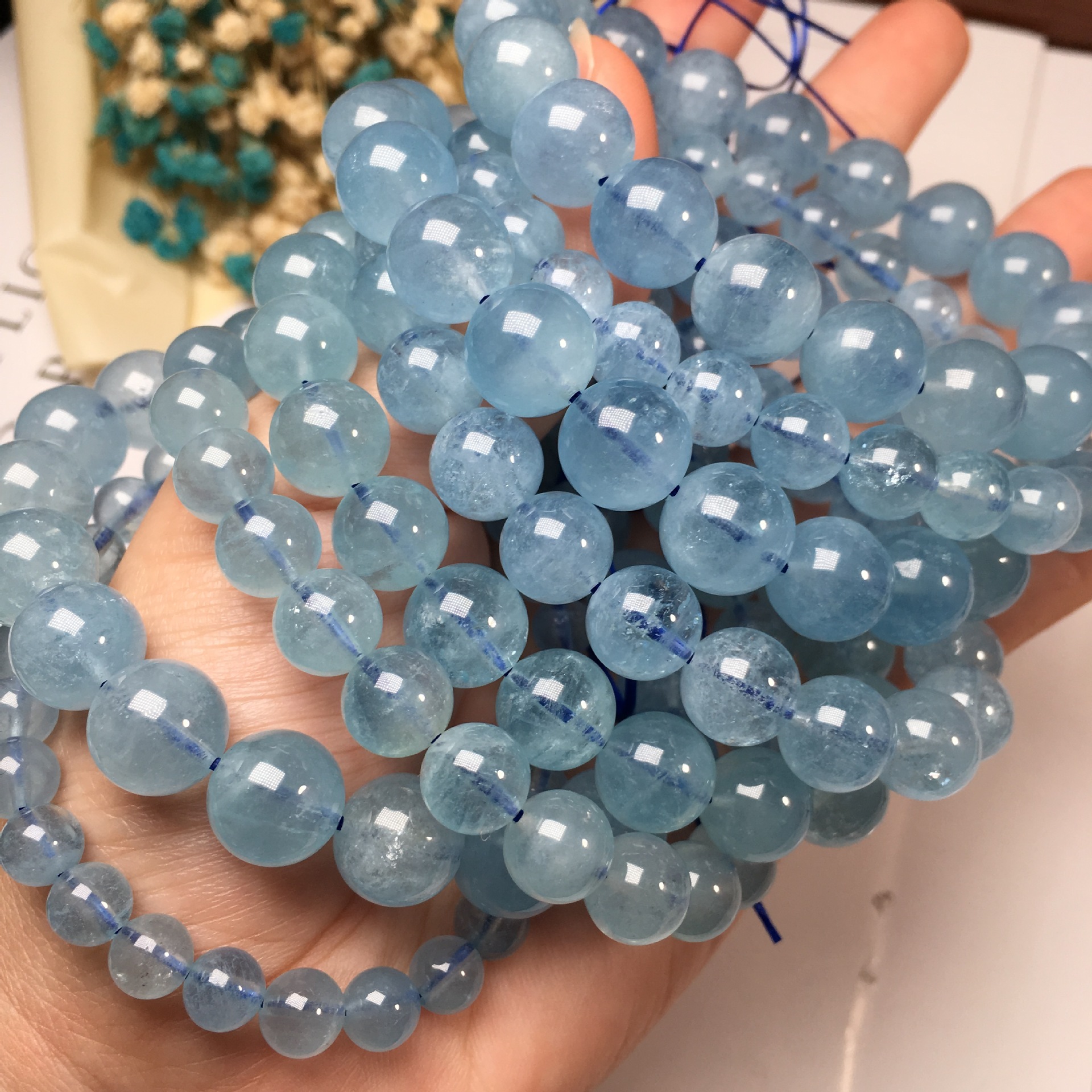 天然海蓝宝手链手串男女款 绿柱石水晶单圈手链手串 厂家直销批发