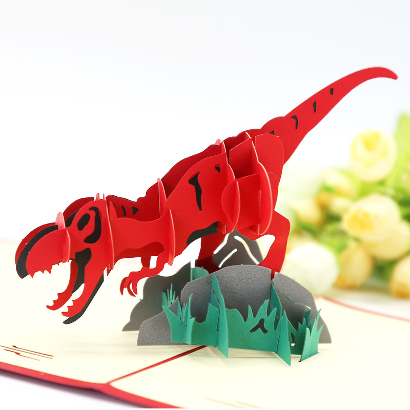 厂家供应卡通恐龙3d立体贺卡可爱创意纸雕贺卡儿童生日卡片定制