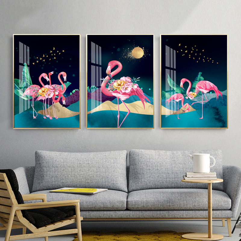 火烈鸟客厅装饰画卧室餐厅背景墙画玄关走廊挂画酒店民宿高档壁画