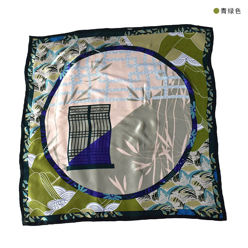 真丝方巾大110仙瑞鹤图千里江山古典中国风印花丝巾 桑蚕丝围巾女