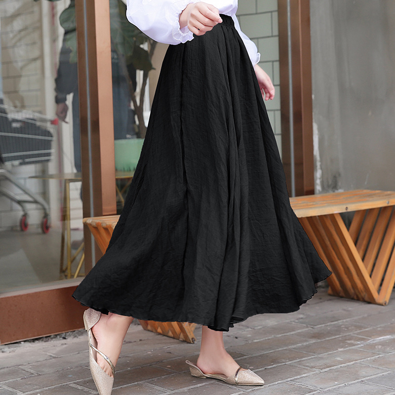 2022春秋新款半身裙棉麻纯色高腰长裙女裙大码大摆裙子