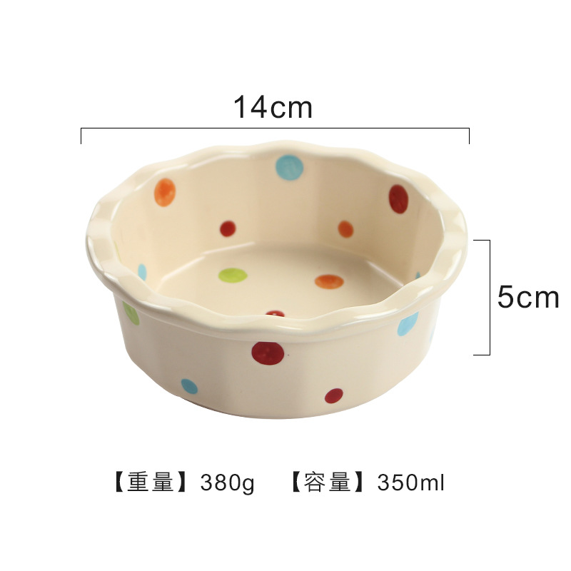 Customized Ceramic Pet Bowl Baking Air Fryer Tableware Polka Dot Baking Tray Italian Pasta Dish Salad Bowl Cat Bowl Dog Bowl