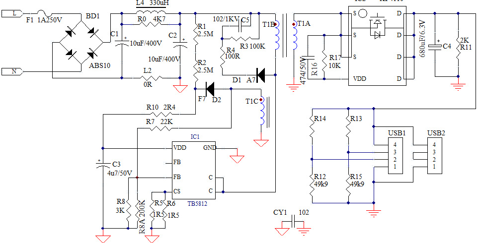 非隔离ac-dc电源芯片降压电路,采用buck拓扑结构,常见于小家电控制板