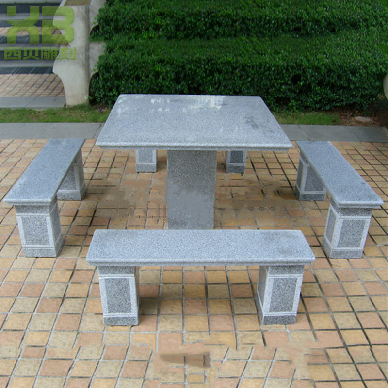 供应简约正方形石桌石凳一套 公园街道景观石灯长条坐凳花岗岩