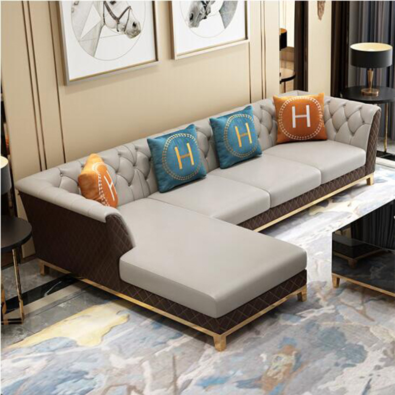 后现代轻奢真皮沙发简约大小户型客厅头层牛皮转角三人位沙发组合