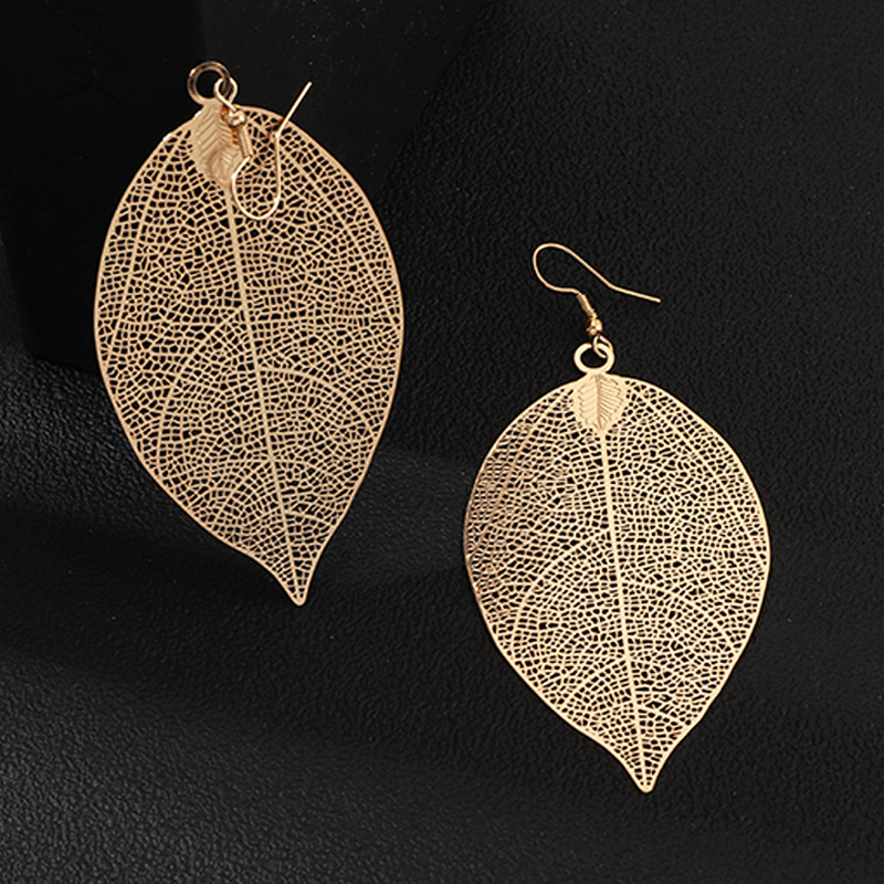 Ez2323 Ornament Ins Style Alloy Europe and America Cross Border Vintage Leaf Texture Leaf-Shaped Earring