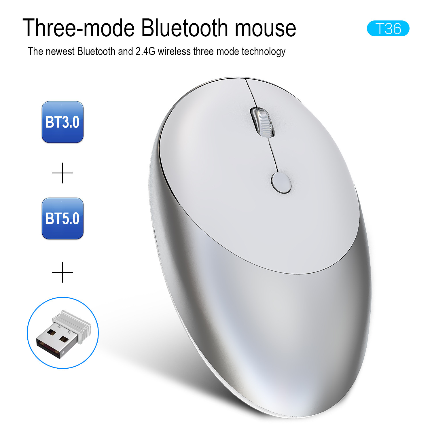 无线三模蓝牙5.0/3.0鼠标2.4G无线鼠标无声设计适合办公厂家批发