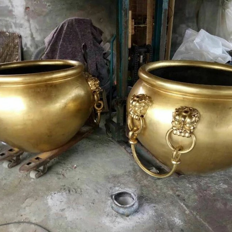 精工铸造铜大缸 荷花缸 黄铜1米 1.2米 3米带花纹铜大缸厂家定制