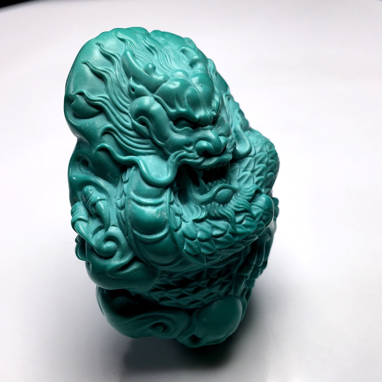 精工绿松石吊坠 原矿高瓷蓝精品龙雕件108珠链龙牌吊坠 支持鉴定