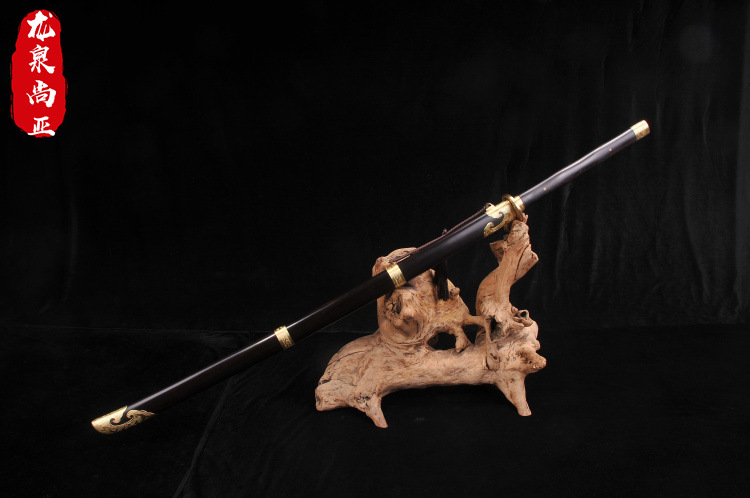 龙泉剑 中华武术苗刀花纹钢黑檀木纯铜刻花双手晨练刀剑未开刃