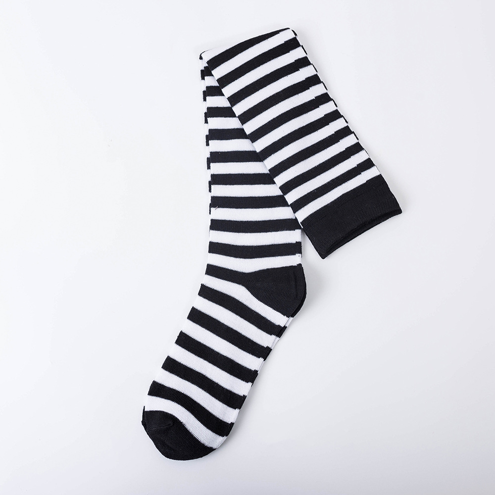 红白条黑白条长筒袜过膝袜子 cosplay动漫宽条纹女士袜子