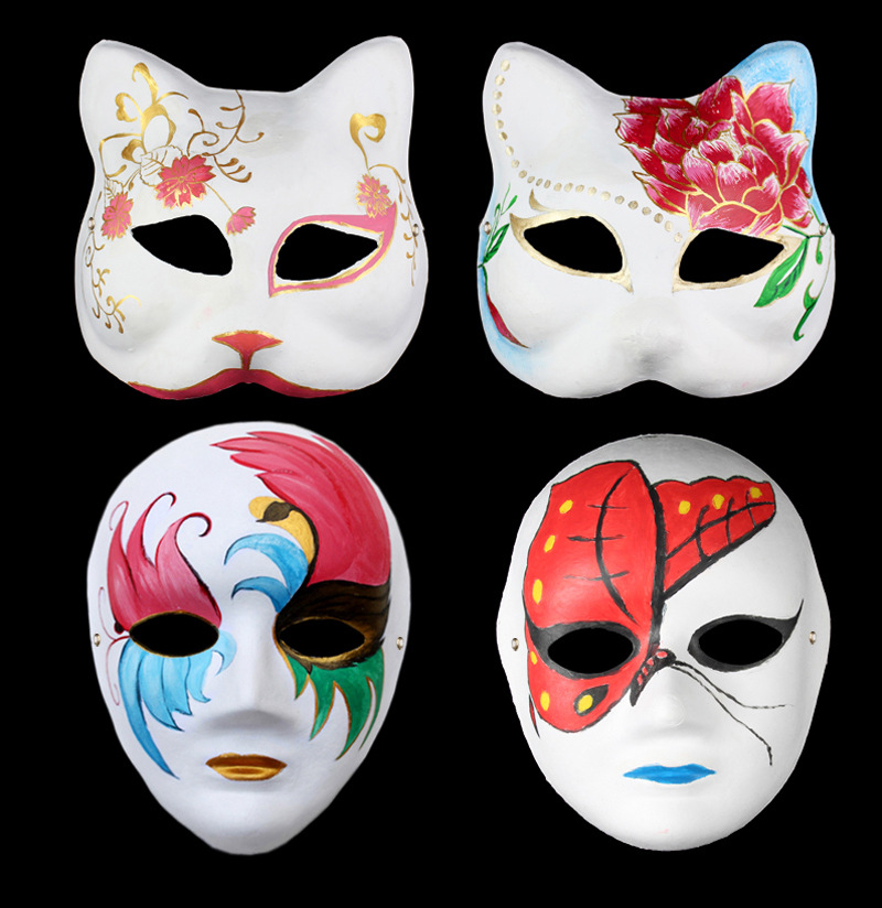 diy白色纸面具纸浆空白手绘面具幼儿园脸谱卡通创意面具 狐狸面具