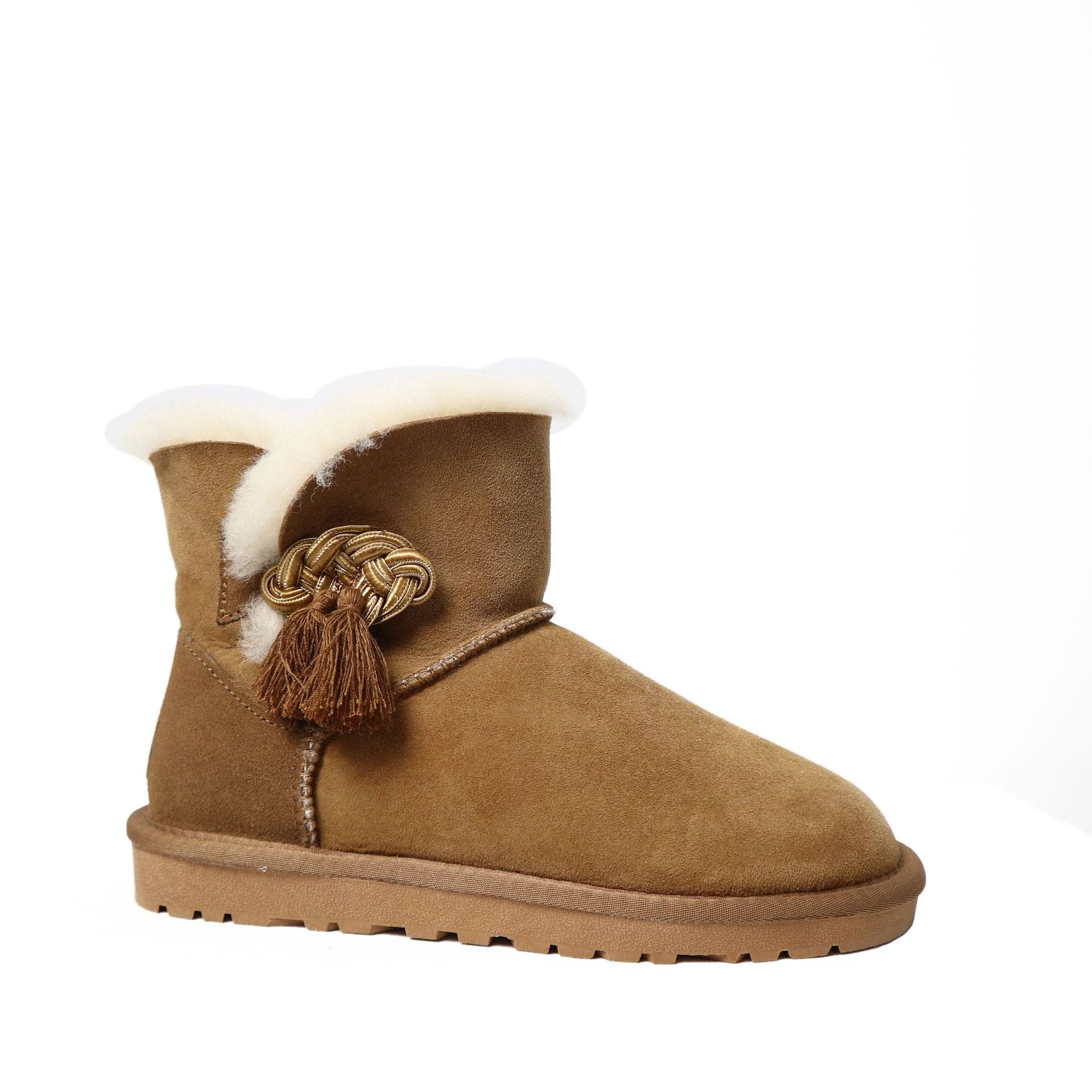 2020新款3352雪地靴皮毛一体女短筒靴中国结羊毛保暖加厚防滑