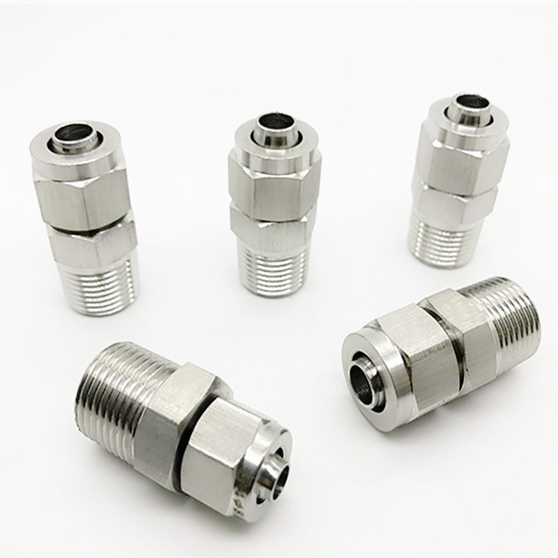 304不锈钢快拧直通终端快速接头pu软管四氟管快插接头npt g zg3/8