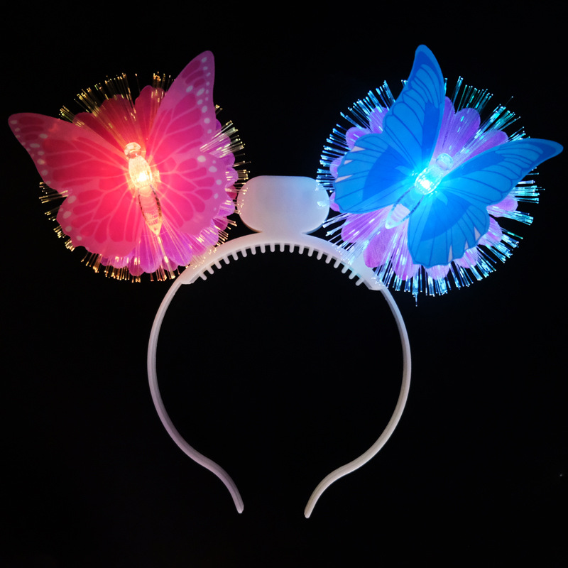 LED Luminous Double Light Butterfly Head Buckle Four Seasons Optical Fiber Luminous Party Supplies Headband