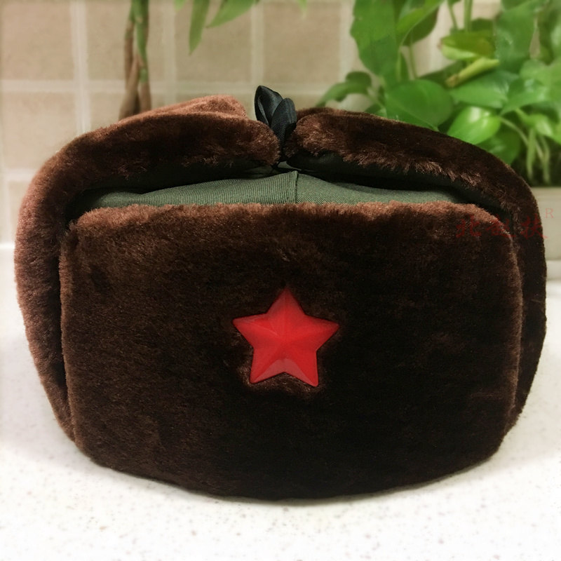 棉军帽雷锋帽棉帽子五角星军帽平顶红军帽护耳保暖东北帽保安帽