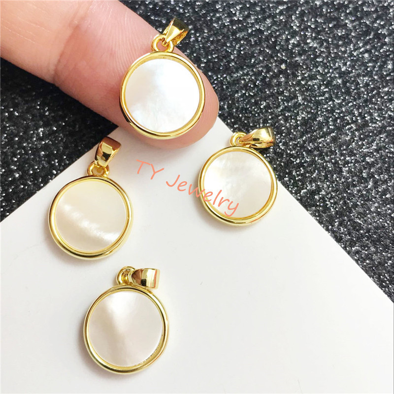 diy材料配件 圆形天然白色鲍鱼贝项链吊坠 天然石饰品项链坠