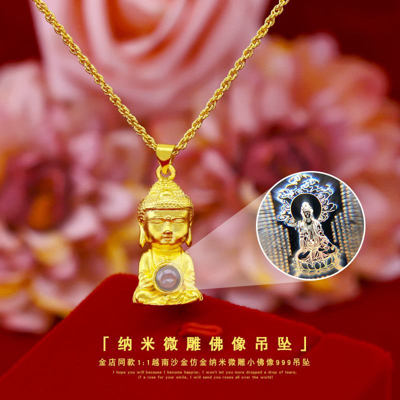 金店款纳米微雕小佛像吊坠越南沙金仿金纯铜电镀金实心佛吊坠批发