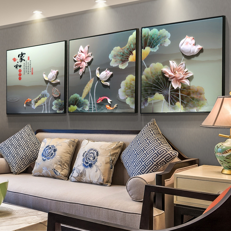 5d贴钻绣客厅钻石画简约现代沙发背景墙挂画家和万事兴墙画壁画