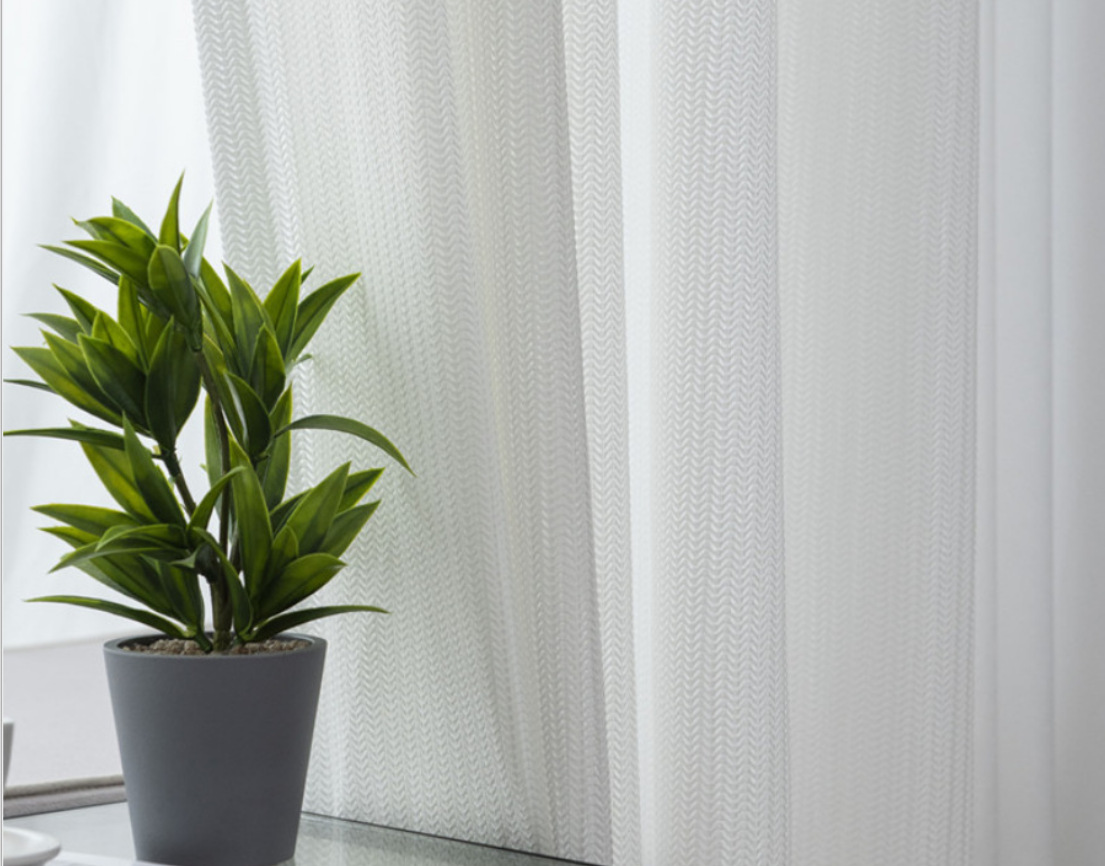 北欧纯色窗纱纱帘卧室窗帘成品简约现代阳台灰色加厚网纹鱼骨窗纱