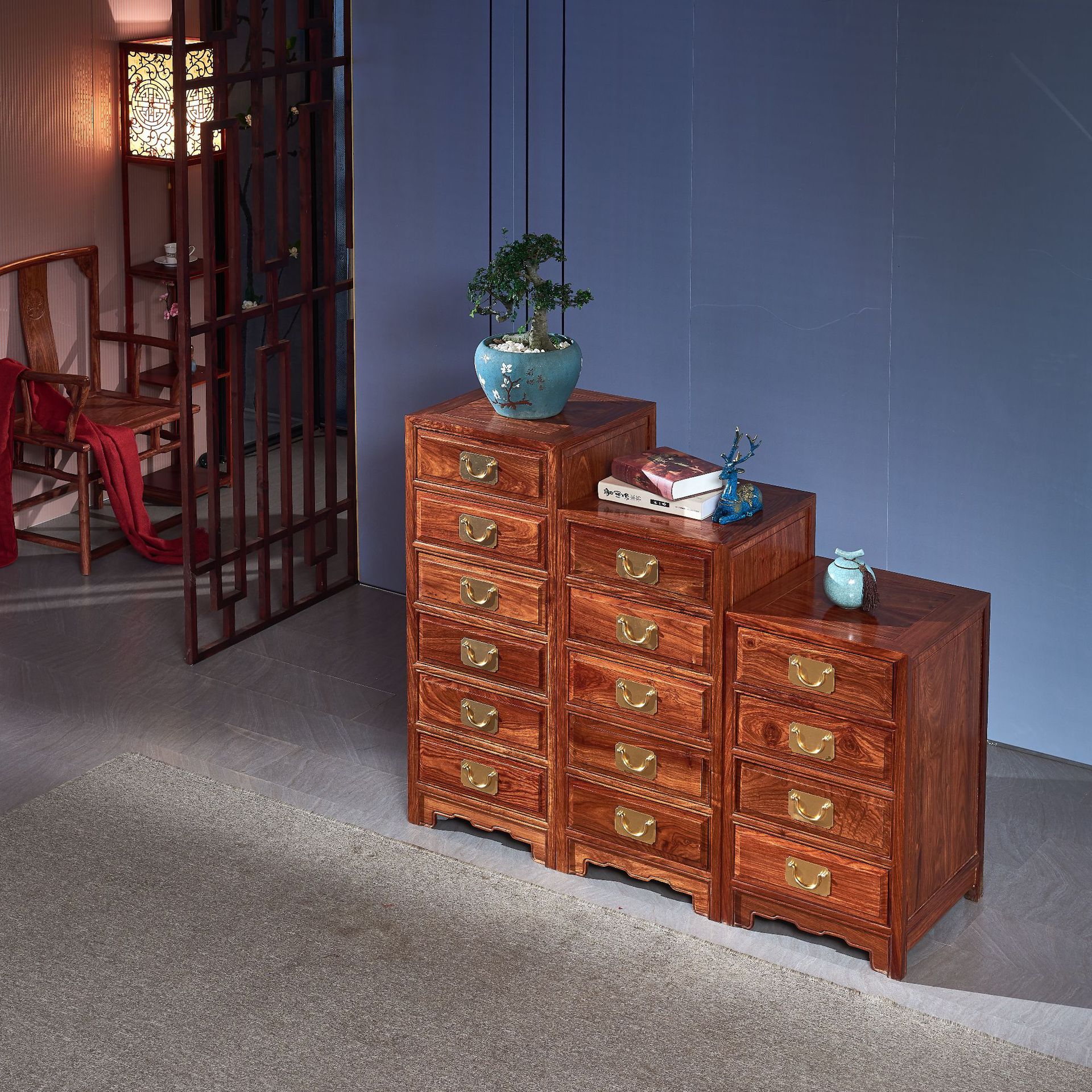 花梨木刺猬紫檀抽屉文件柜子新中式斗柜高低柜红木家具办公多功能