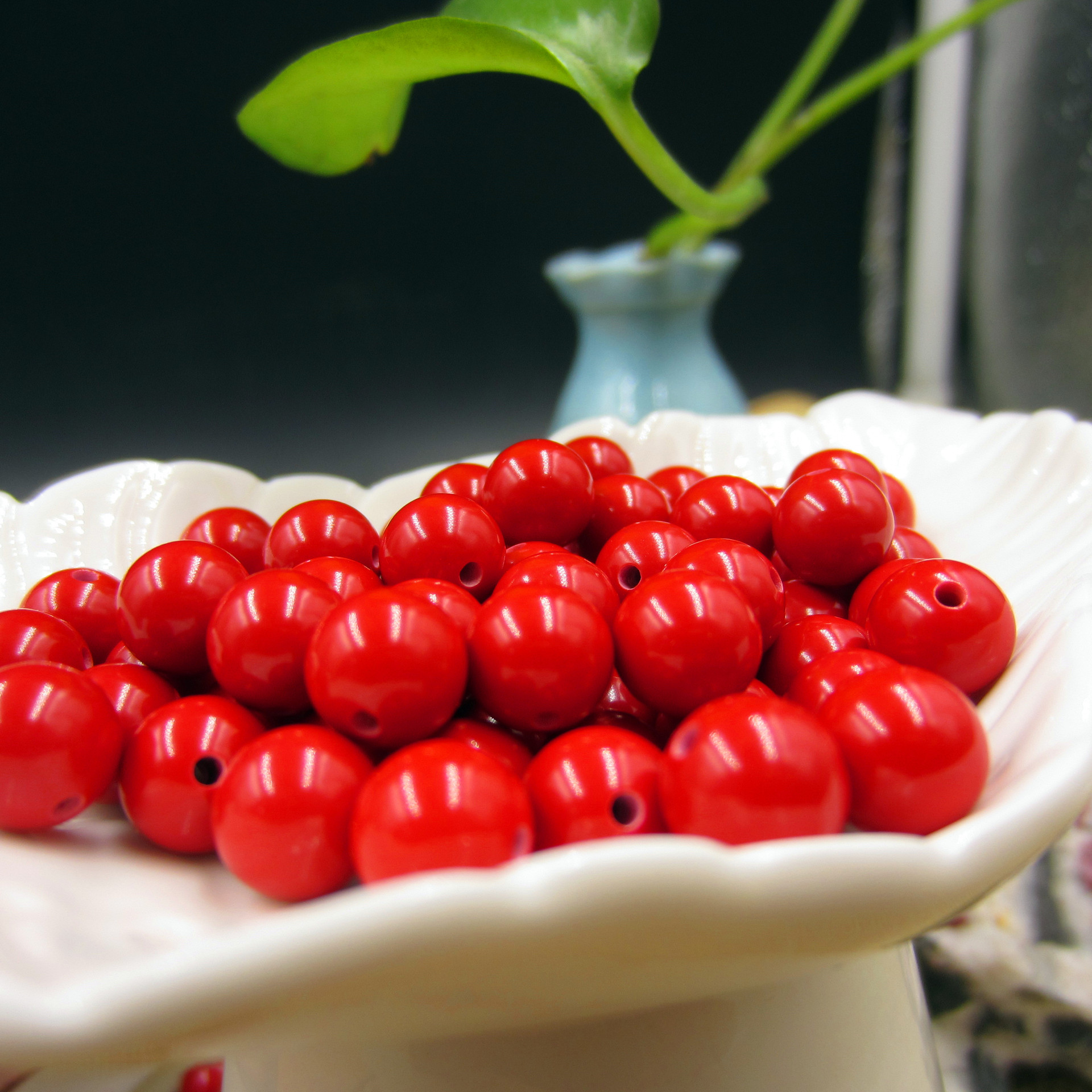 朱砂珠散珠圆珠单株配件diy饰品手串红色佛珠红砂光株