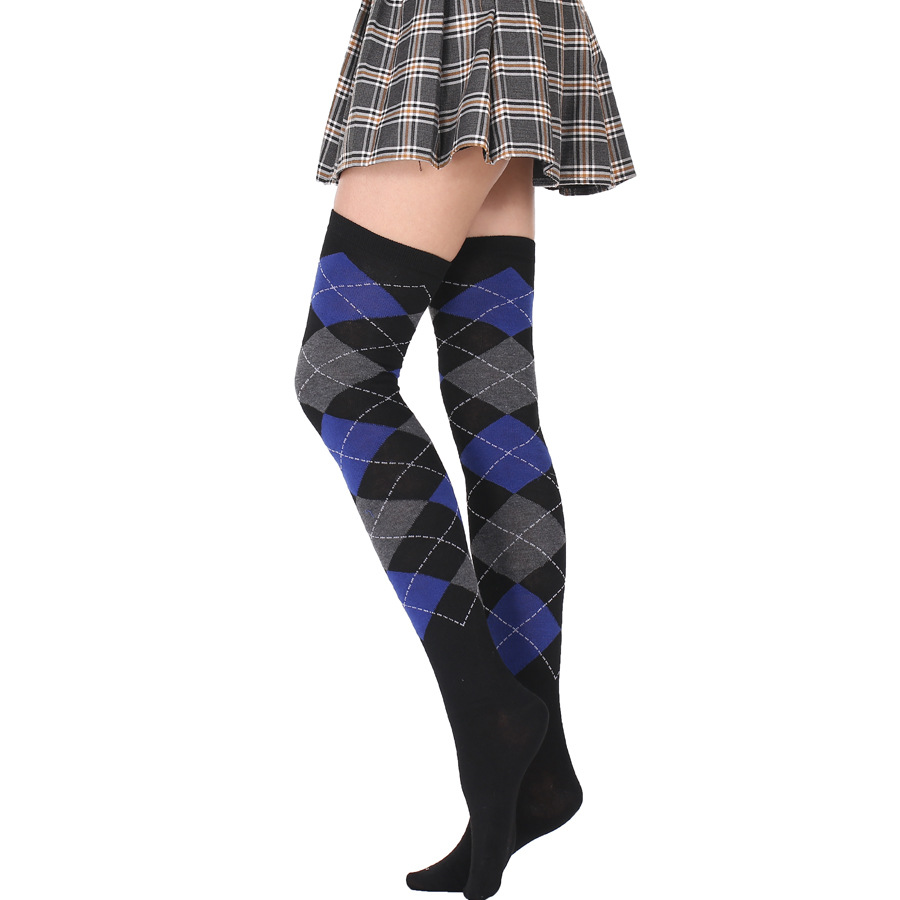 Socks European and American Style Diamond Plaid High Elasticity Overknee Long Boot Socks Ladies Wholesale