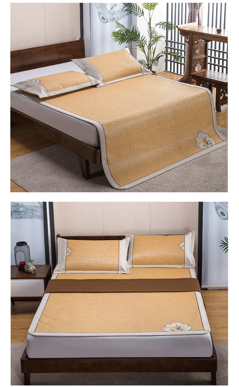 瑞兹2019新款加厚藤席双人床空调凉席1.8米三件套1.5m可折叠延禧