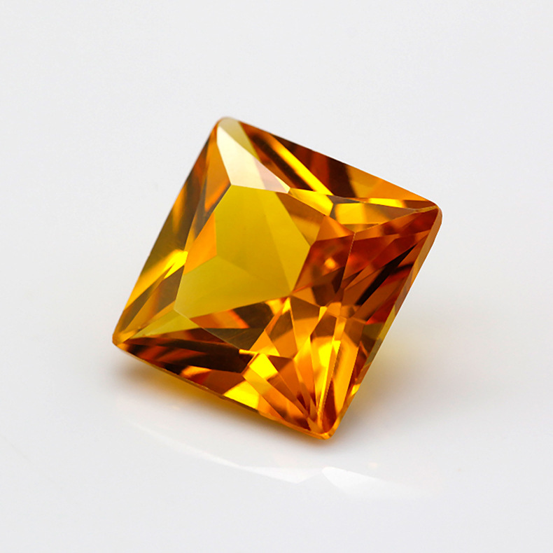 加工定制刚玉宝石 正方形公主切黄刚玉 21#刚玉裸石批发