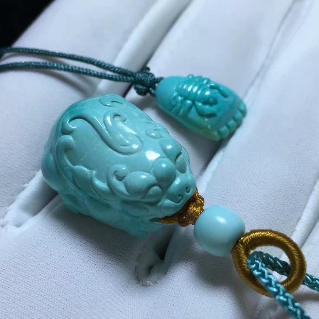 diy精品绿松石招财貔貅吊坠 湖北原矿无优化高瓷雕件 无铁线 保真